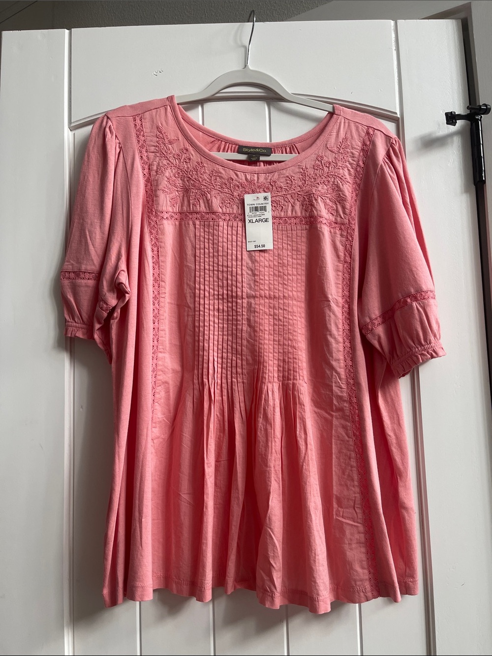 Style & Co. Coral Pink Embroidered Pintuck Tunic Top